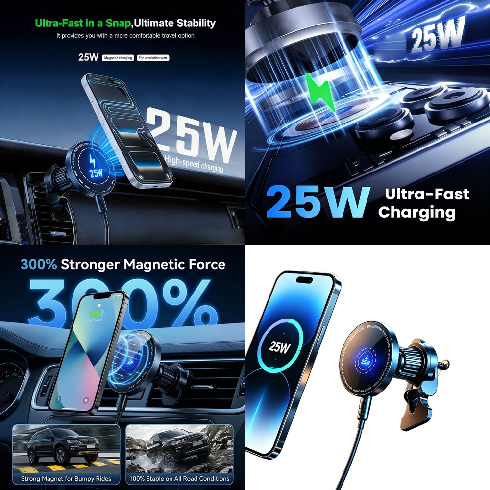Phone Cooling Fan - Manyetik 25W Kablosuz Araç Şarj Cihazı