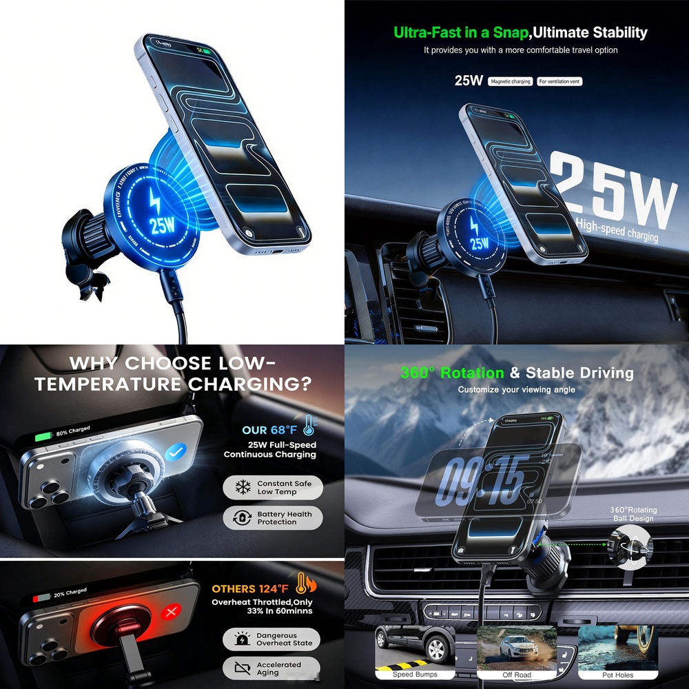 Phone Cooling Fan - Güçlü 25W Manyetik Kablosuz Araç Şarj
